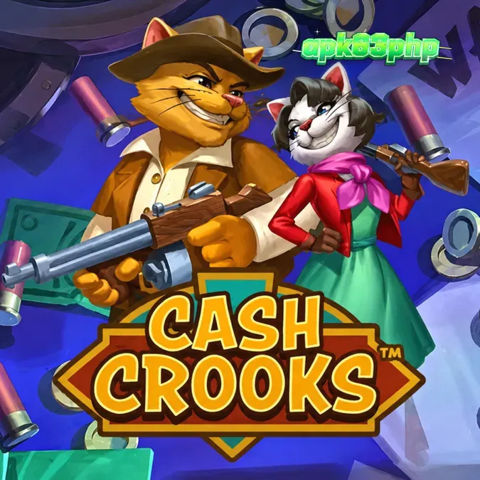 Tampilan visual slot Cash Crooks dengan tema perampokan kucing